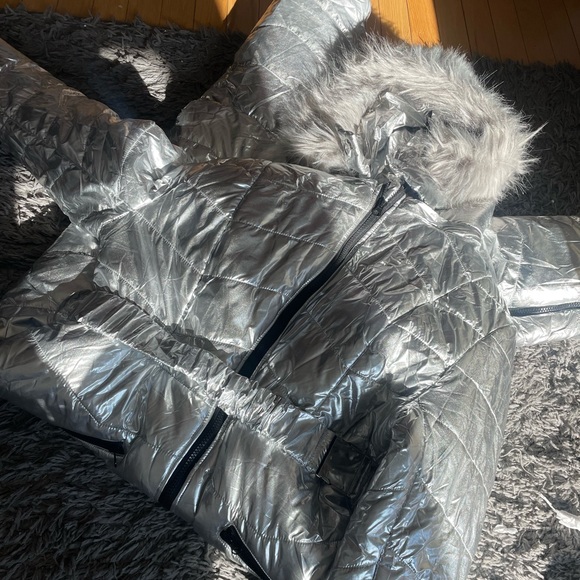 - -❄️ Women  SILVER Winter Onesies Ski Suit Fur Collar Ski Jumpsuit Snowsuit NEW - Picture 11 of 17